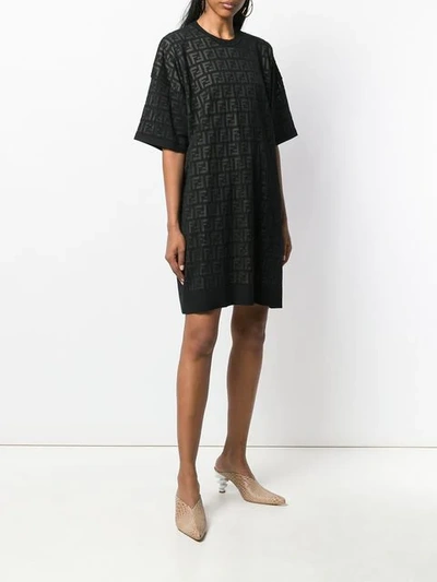 Shop Fendi Inlaid Ff Motif T-shirt Dress In Black