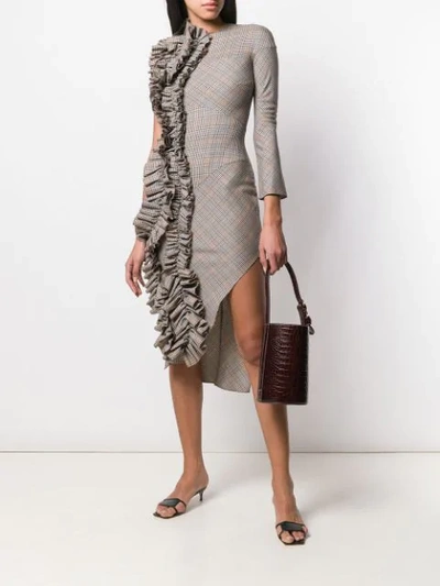Shop A.w.a.k.e. Ruched Gingham Check Dress In Brown