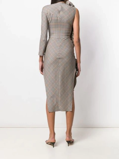 Shop A.w.a.k.e. Ruched Gingham Check Dress In Brown