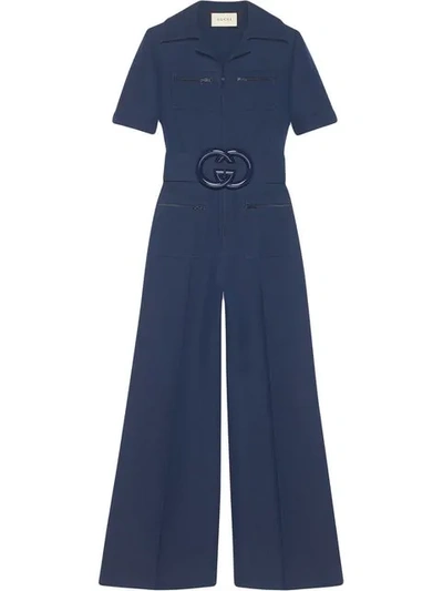 Shop Gucci Interlocking G Belted Jumpsuit In Blue