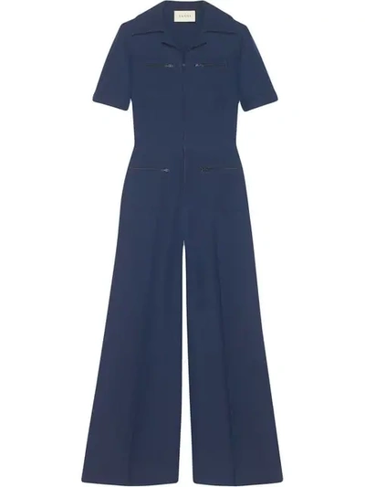 Shop Gucci Interlocking G Belted Jumpsuit In Blue