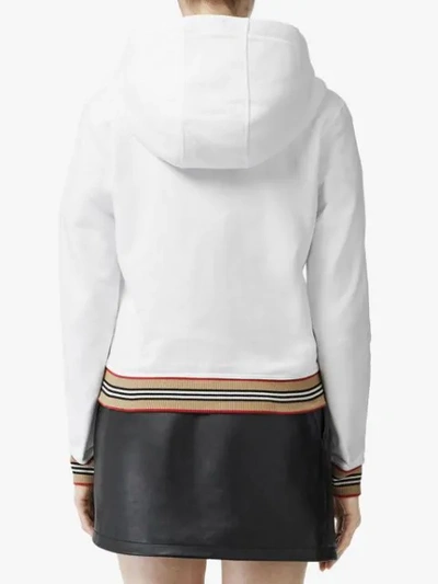 BURBERRY ICON STRIPE DETAIL MONOGRAM MOTIF HOODED TOP - 白色