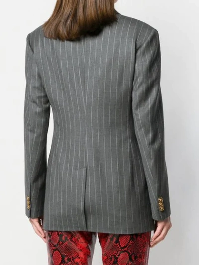 Shop Versace Double Breasted Pinstripe Blazer In Grey