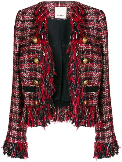 Shop Pinko Frayed Boucle Jacket In Red