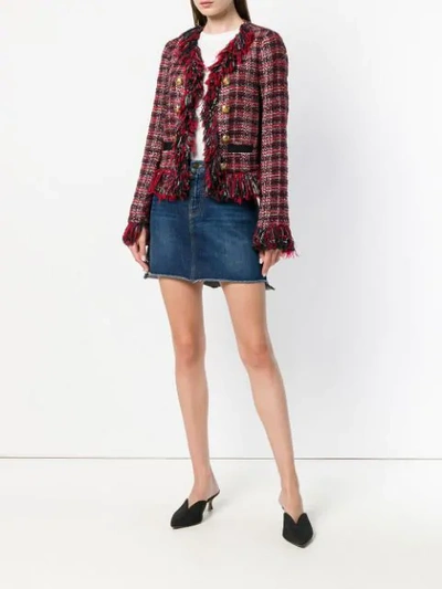 Shop Pinko Frayed Boucle Jacket In Red