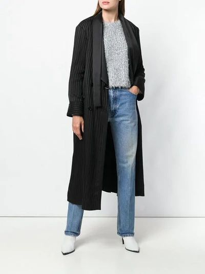 Shop Mm6 Maison Margiela Striped Double-breasted Coat In Black