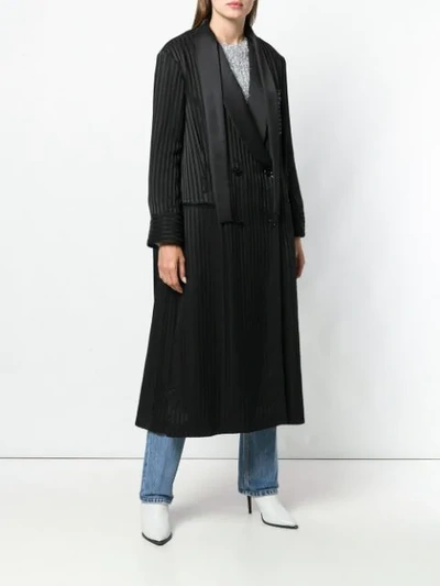 Shop Mm6 Maison Margiela Striped Double-breasted Coat In Black