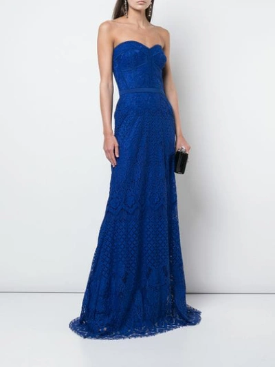 Shop Tadashi Shoji Floral Embroidered Evening Dress In Blue