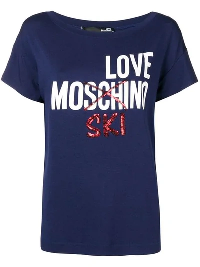Shop Love Moschino Logo T-shirt In Blue