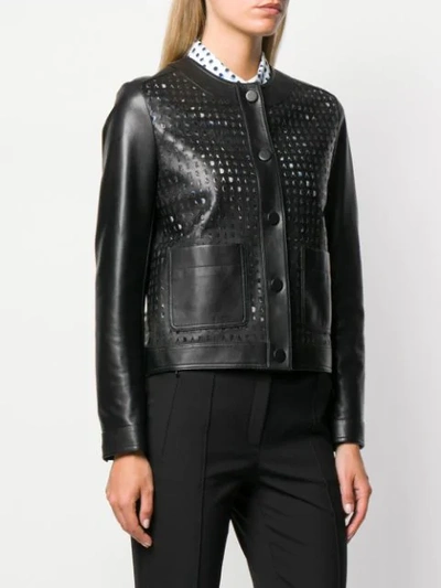 Shop Escada Perforated Leather Jacket In Black