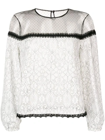 Shop Pinko Panelled Lace Blouse In White