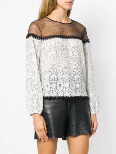 Shop Pinko Panelled Lace Blouse In White