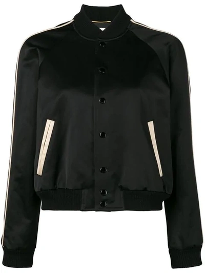 Shop Saint Laurent Embellished Back Cropped Bomber Jacket In 1000 -noir