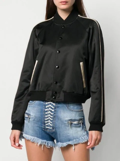 Shop Saint Laurent Embellished Back Cropped Bomber Jacket In 1000 -noir