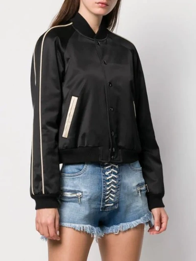 Shop Saint Laurent Embellished Back Cropped Bomber Jacket In 1000 -noir