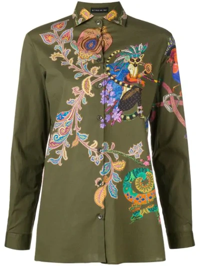 Shop Etro Floral Embroidered Shirt - Green