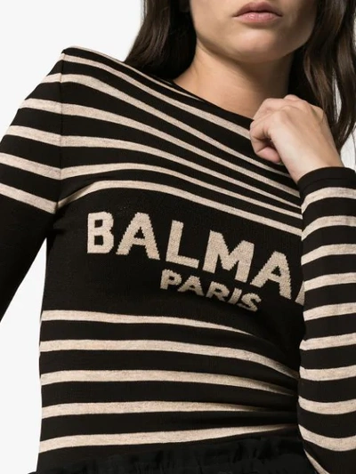 BALMAIN LOGO STRETCH LINEN BLEND BODYSUIT - 黑色