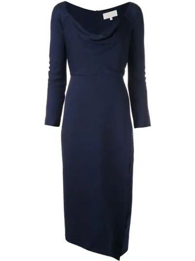 Shop Michelle Mason Cowl Neck Midi Dress In Blue