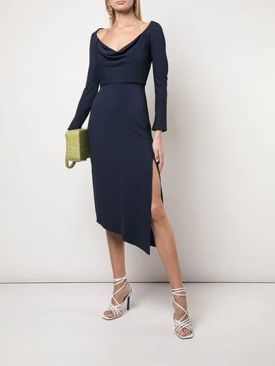 Shop Michelle Mason Cowl Neck Midi Dress In Blue