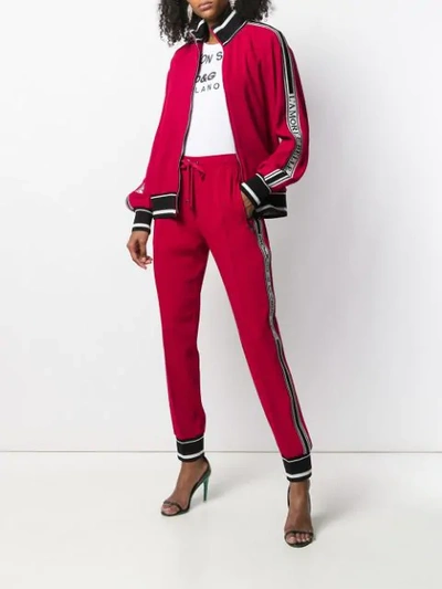Shop Dolce & Gabbana Slogan Detail Zipped Cardigan In Red