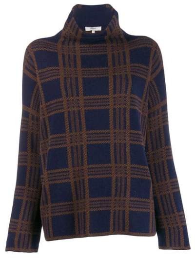 Shop Vince Plaid Funnel Neck Sweater In Blue ,brown