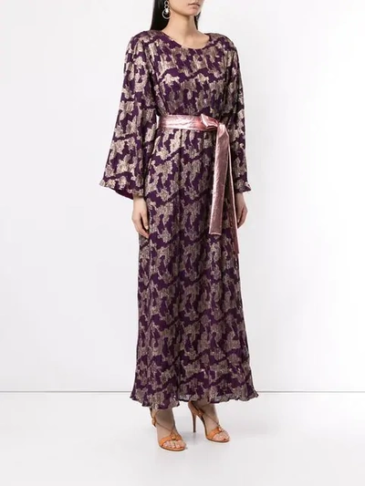 Shop Dima Ayad Metallic Print Flared Dress In Purple