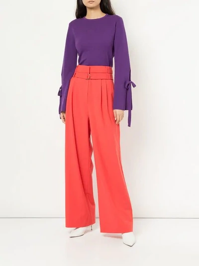 Shop Tibi High Waisted Trousers In Red