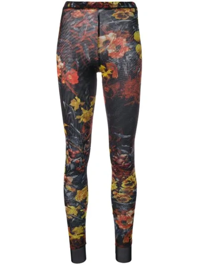 Pre-owned Jean Paul Gaultier Vintage Floral Print Leggings In Black