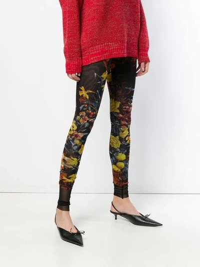 Pre-owned Jean Paul Gaultier Vintage Floral Print Leggings In Black