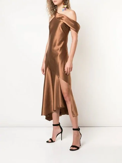 Shop Cushnie Asymmetric Off Shoulder Dress In Brown