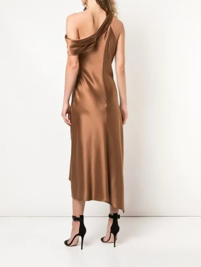 CUSHNIE ASYMMETRIC OFF SHOULDER DRESS - 棕色