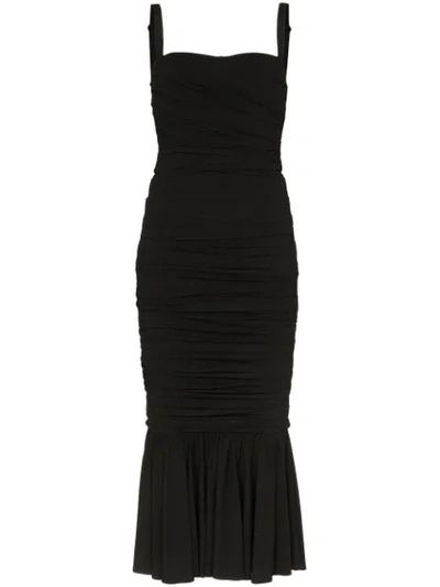 Shop Dolce & Gabbana Ruched Midi Dress In Black
