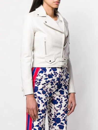 Shop Pinko Cropped Leather Jacket In White