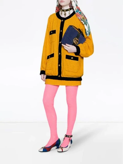 Shop Gucci Tweed Mini Skirt In Yellow
