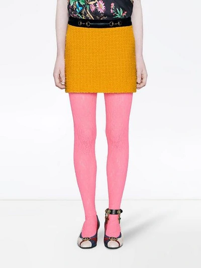 Shop Gucci Tweed Mini Skirt In Yellow