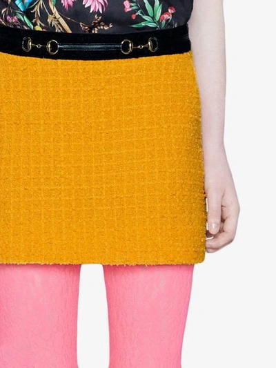 Shop Gucci Tweed Mini Skirt In Yellow