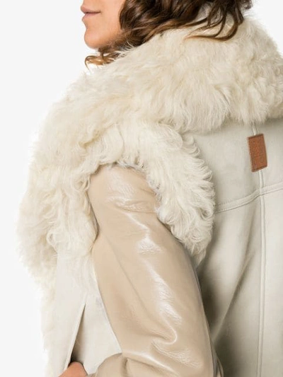 Shop Loewe Sleeveless Shearling Gilet Coat In White
