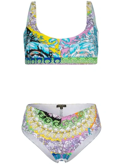 Shop Versace Technicolor Baroque Print Bikini Set In Multicolour
