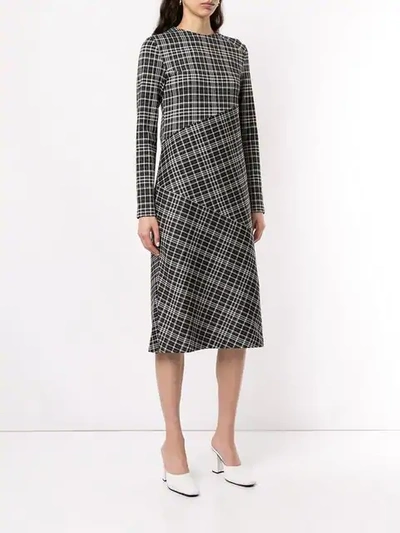 Shop Le Ciel Bleu Long-sleeve Plaid Midi Dress In Black