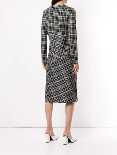 Shop Le Ciel Bleu Long-sleeve Plaid Midi Dress In Black