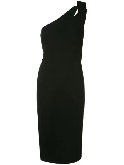 Shop Oscar De La Renta One Shoulder Midi Dress In Black