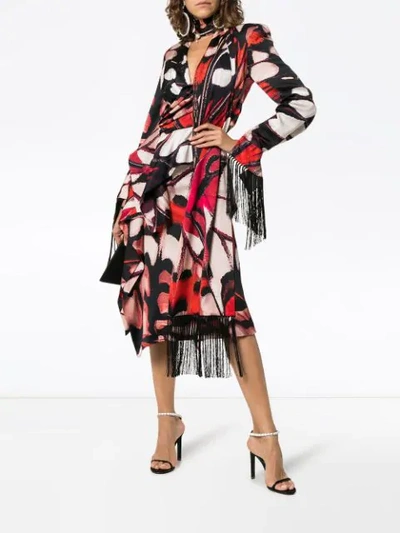Shop Alexander Mcqueen Fringed Long-sleeve Midi Dress In 6430 Multicoloured