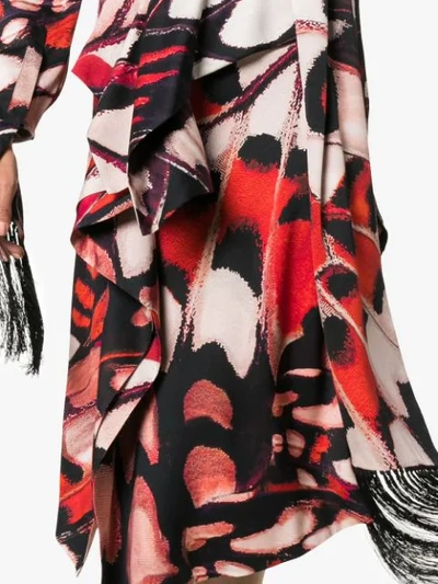 Shop Alexander Mcqueen Fringed Long-sleeve Midi Dress In 6430 Multicoloured