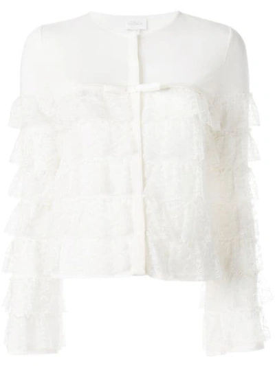 Shop Giambattista Valli Ruffle Lace-detail Cardigan In White