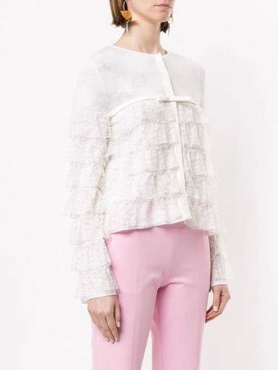 Shop Giambattista Valli Ruffle Lace-detail Cardigan In White