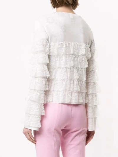 Shop Giambattista Valli Ruffle Lace-detail Cardigan In White