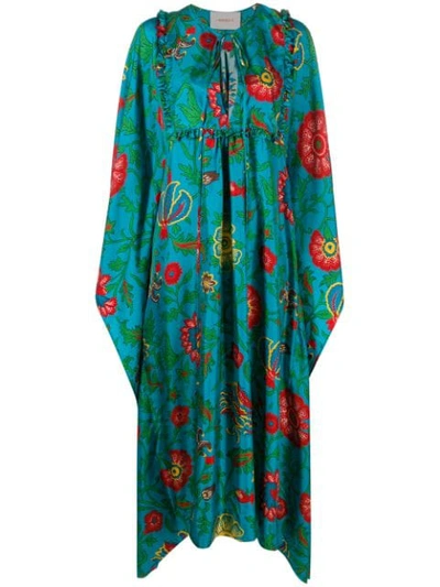Shop La Doublej Dragon Flower Print Dress In Blue