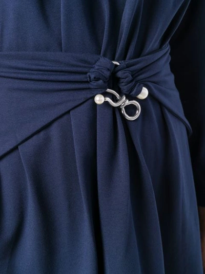 Shop Carven Pearl Hook Belted Dress In Blue