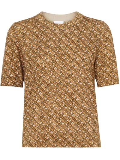 Shop Burberry Monogram Print Merino Wool Top In Beige