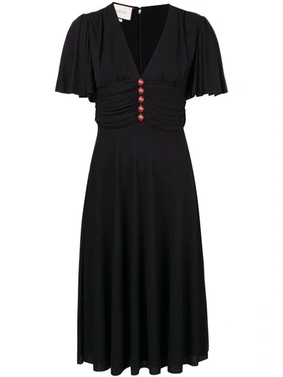 Shop Gucci Ladybug Buttons Flared Dress In Black